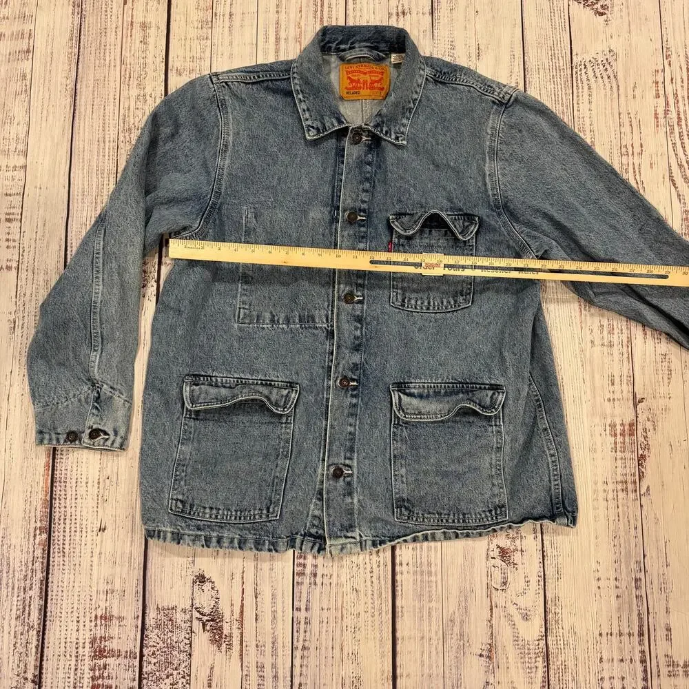Levi's Relaxed Fit Denim Chore Coat Mens L Blue Medium Wash Workwear GUC
